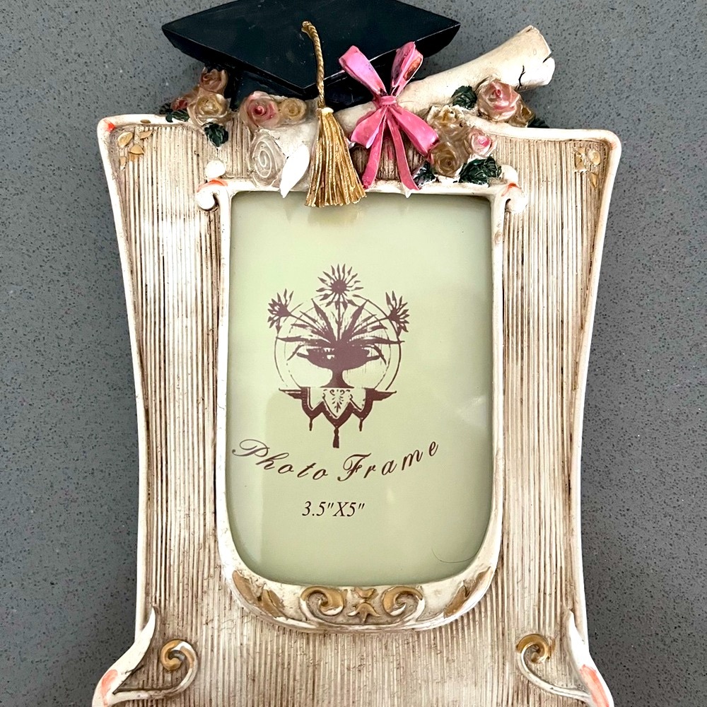 Graduation Themed Photo Frame with Gold and Pink Accents